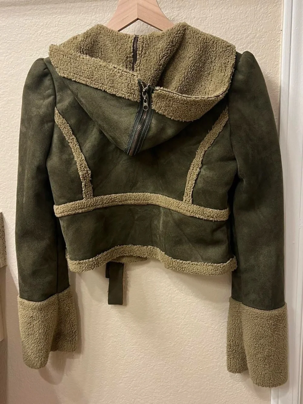 Olive Shearling-Trim Women's Teddy Jacket